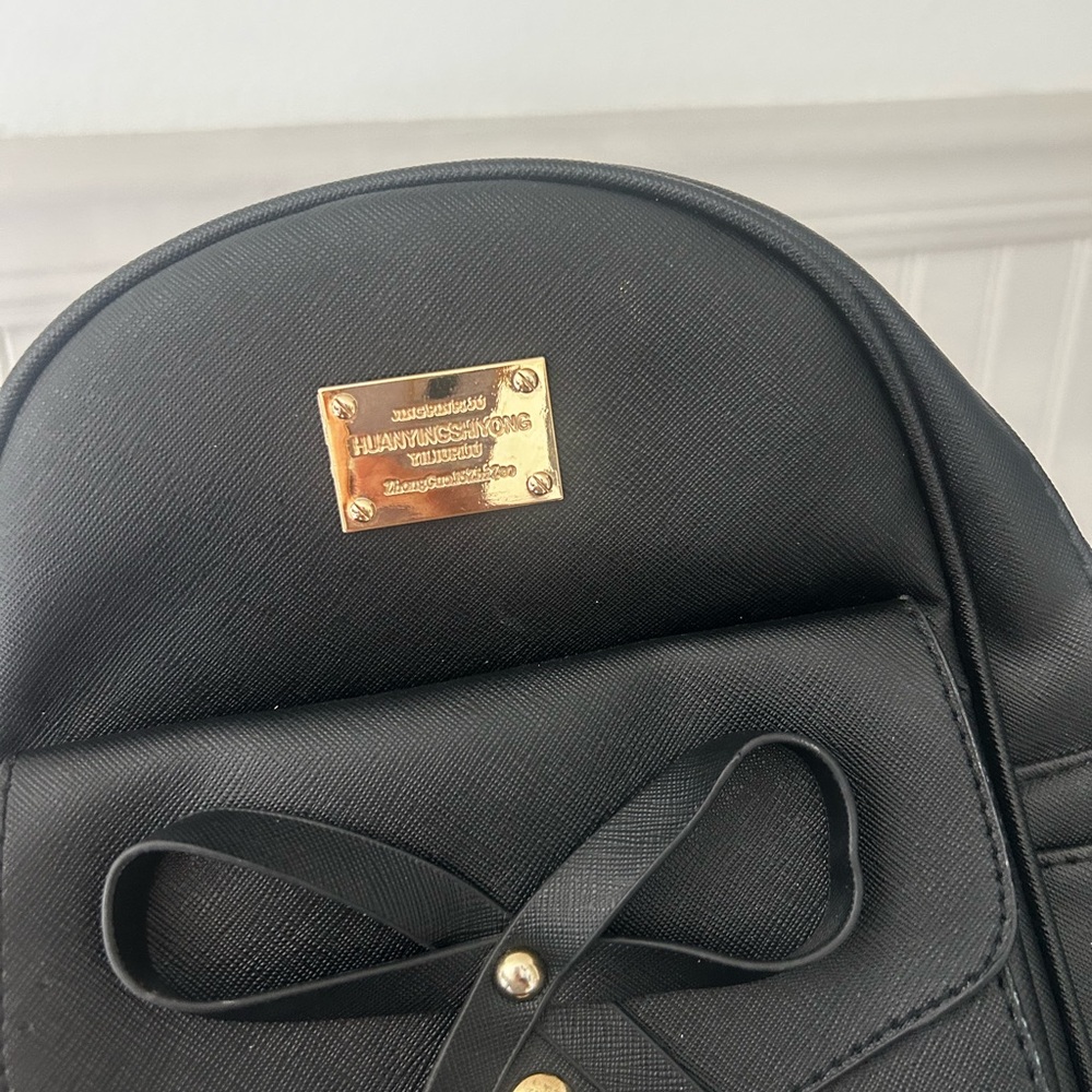 Black Mini Backpack with Bow Accent - Picture 2 of 9